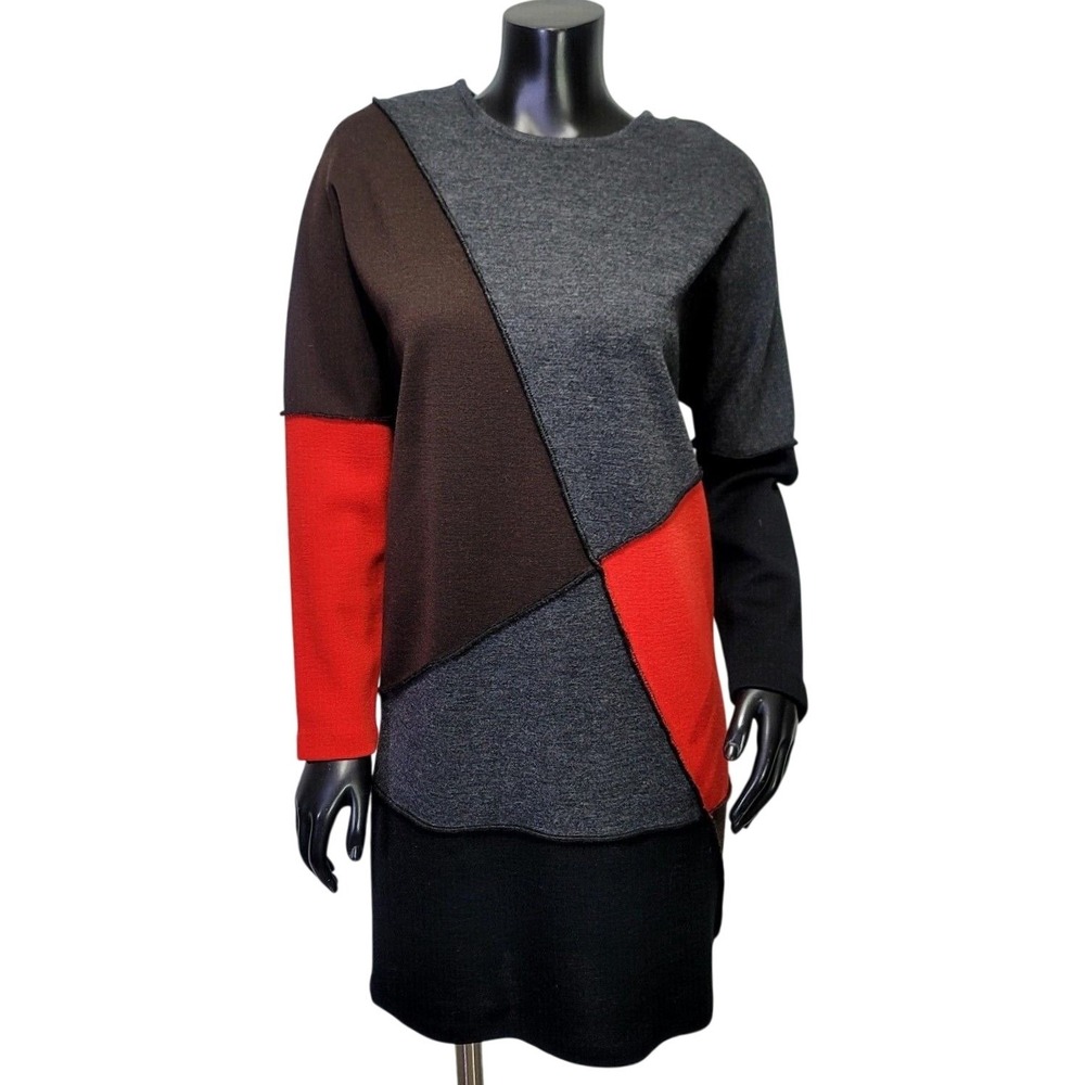 Andrea Jovine S Vintage 90s Wool Colorblock Sweater Dress Grey Brown Red Black